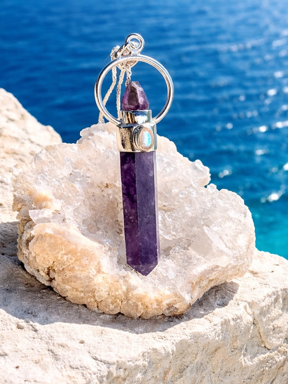Lepidolite, Amethyst & Moonstone Necklace